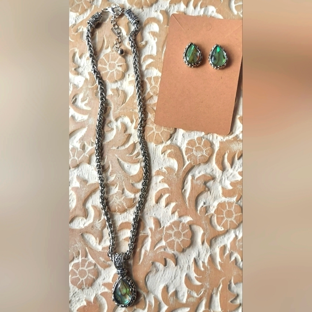 Stunning Vintage Abalone Necklace & Earrings Set